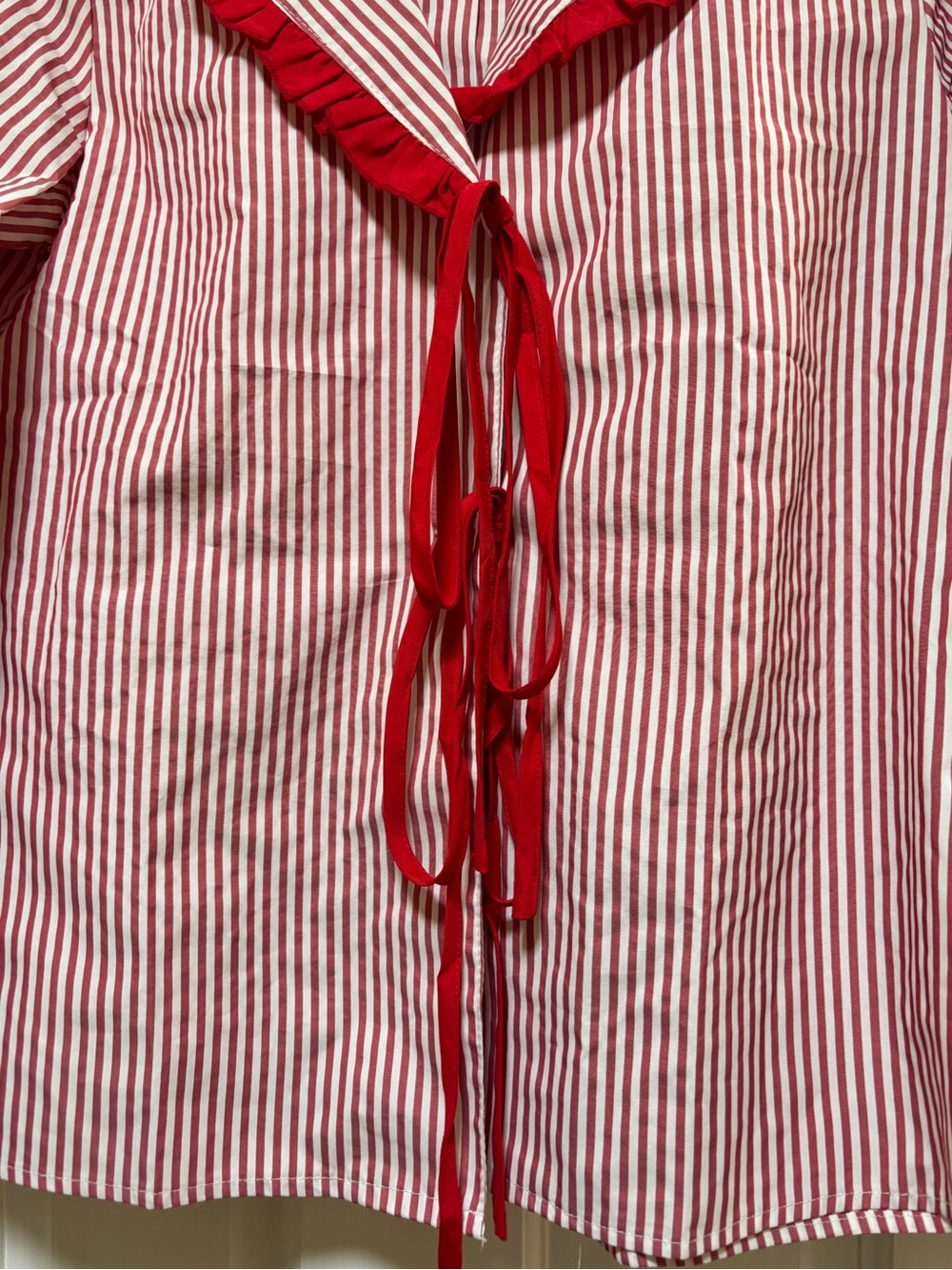 Red Striped Ruffle-Trim Women's Top - Picture 6 of 10